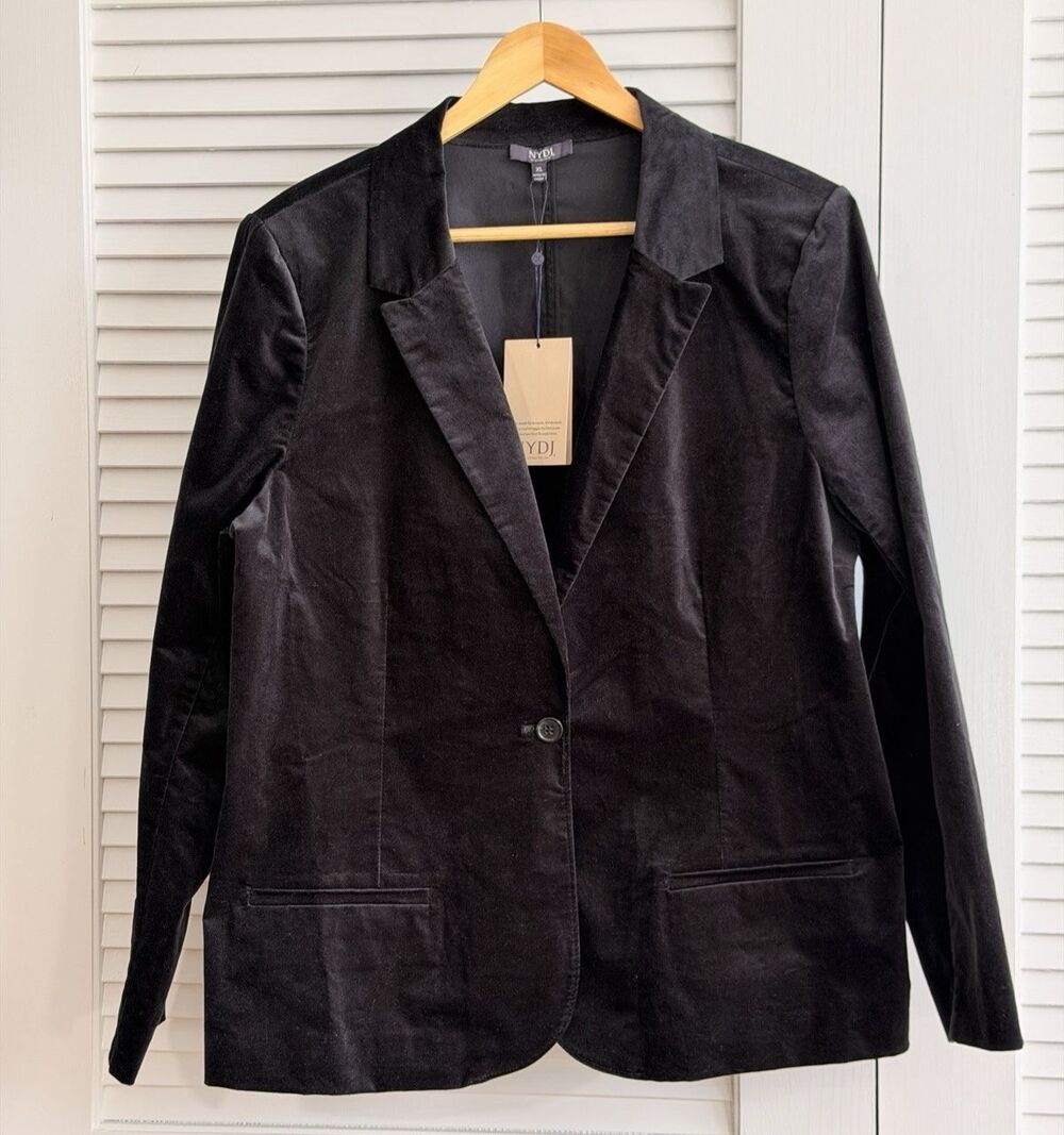 NYDJ Women’s XL Black Velvet Blazer NWT One Button Stretch Holiday Jacket